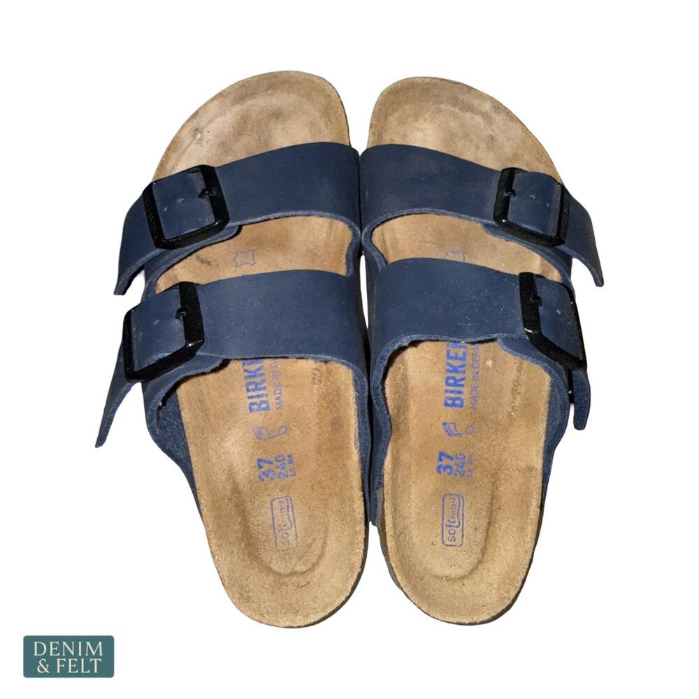 Birkenstock Arizona Soft‎ Footbed Blue Birko Flor Double Strap Comfort Sandals - Picture 8 of 12